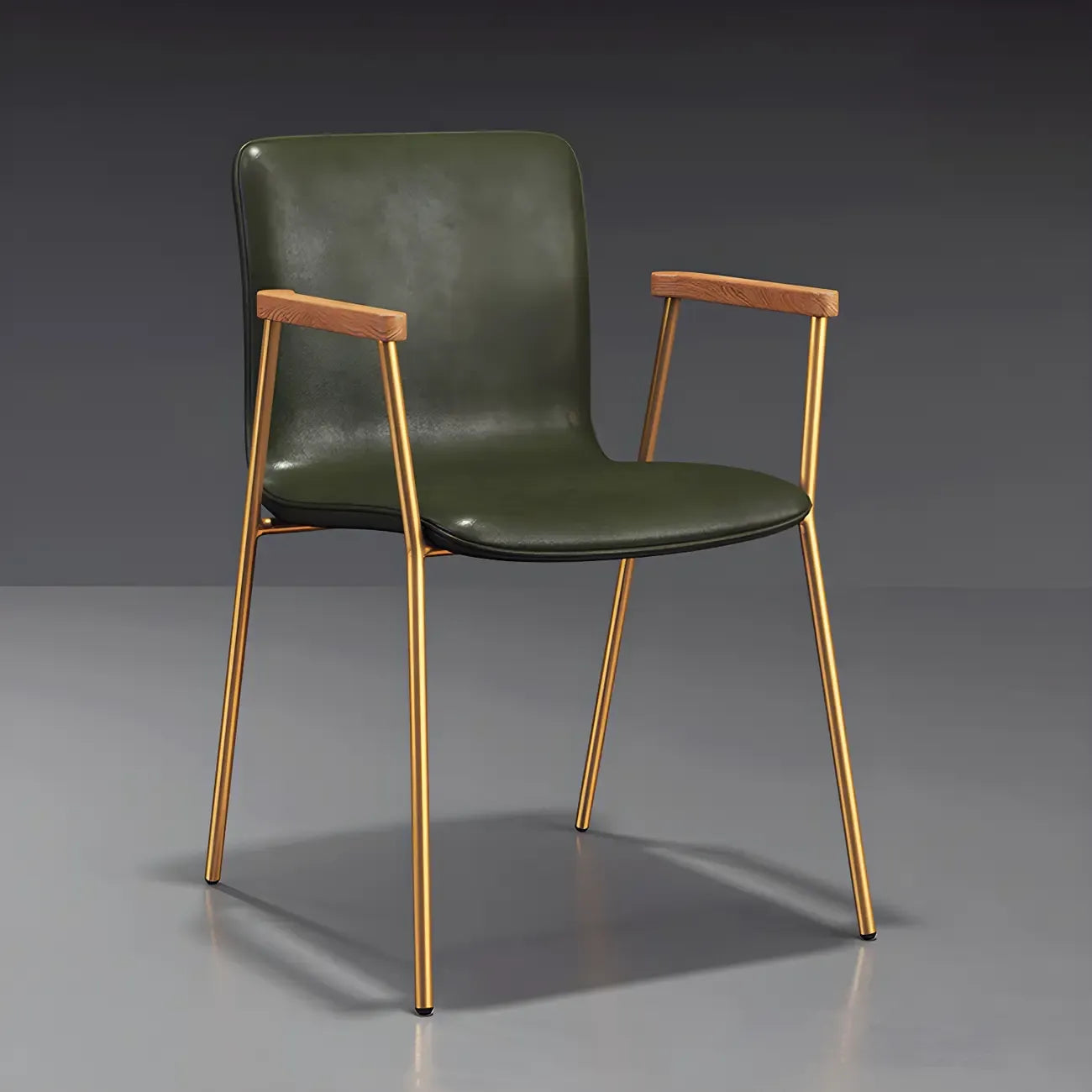 Leather Metal Legs Armrest Backrest Dining Chair