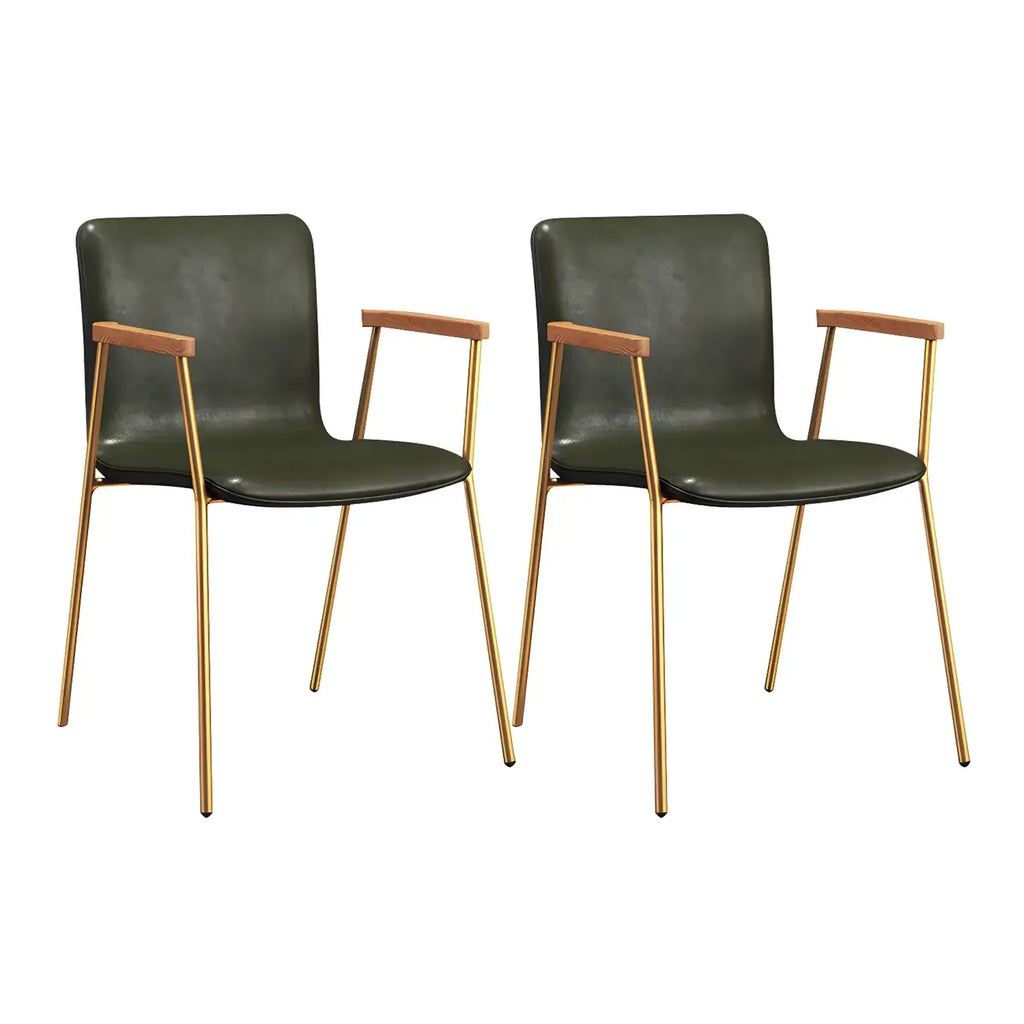 Leather Metal Legs Armrest Backrest Dining Chair
