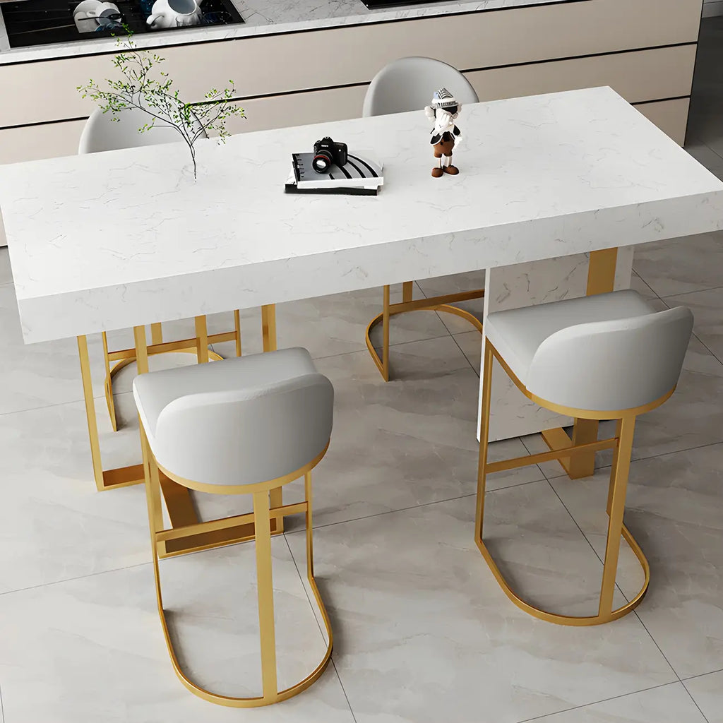 Rectangle White Marble Top Iron Base Dining Bar Table