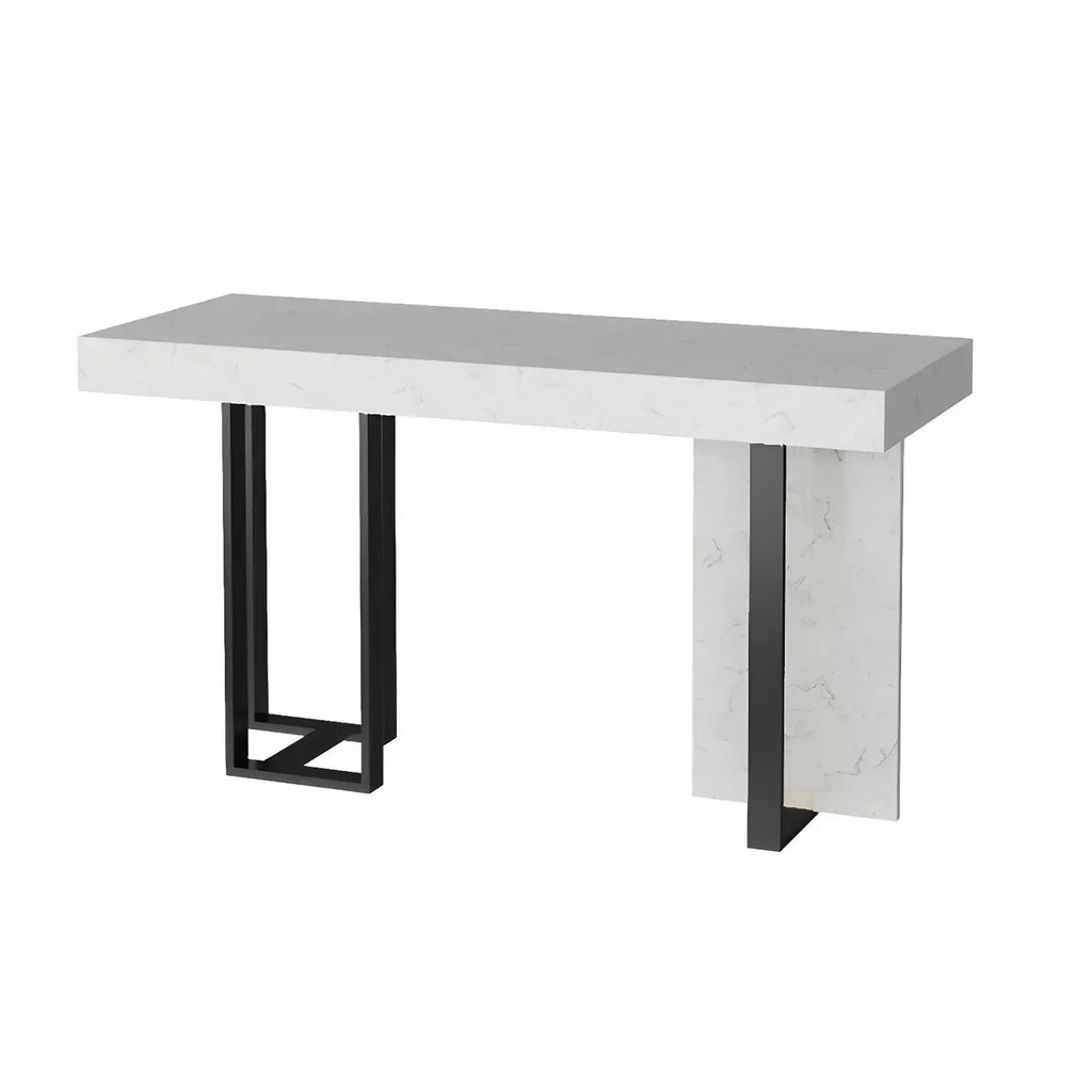 Rectangle White Marble Top Iron Base Dining Bar Table