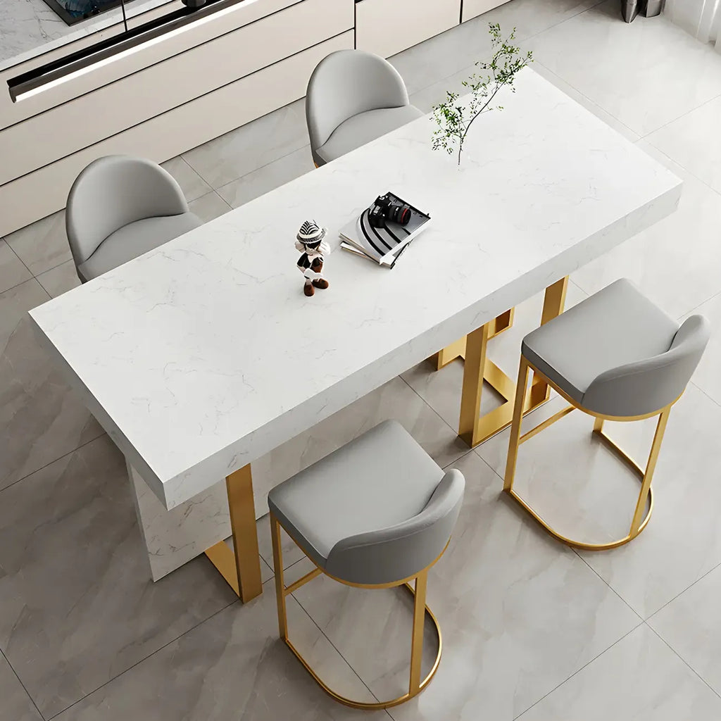 Rectangle White Marble Top Iron Base Dining Bar Table