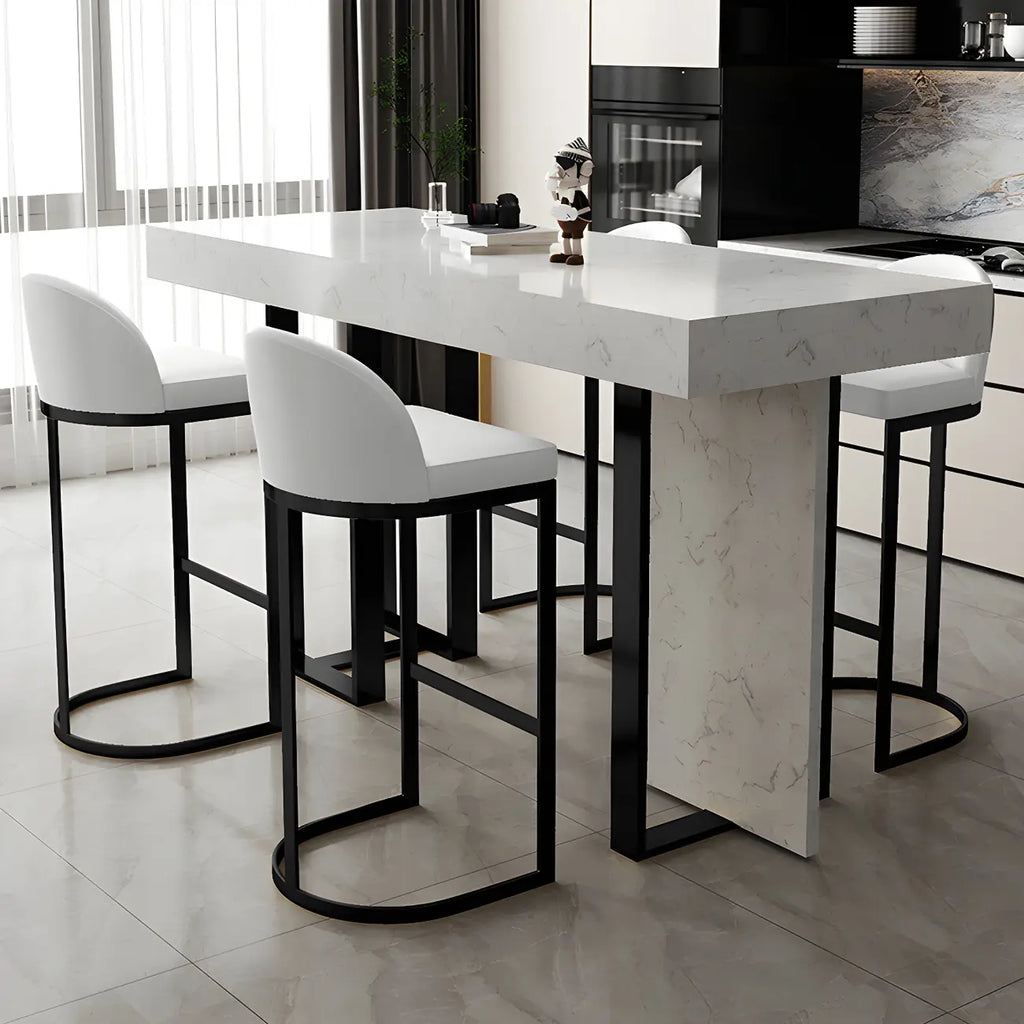 Rectangle White Marble Top Iron Base Dining Bar Table