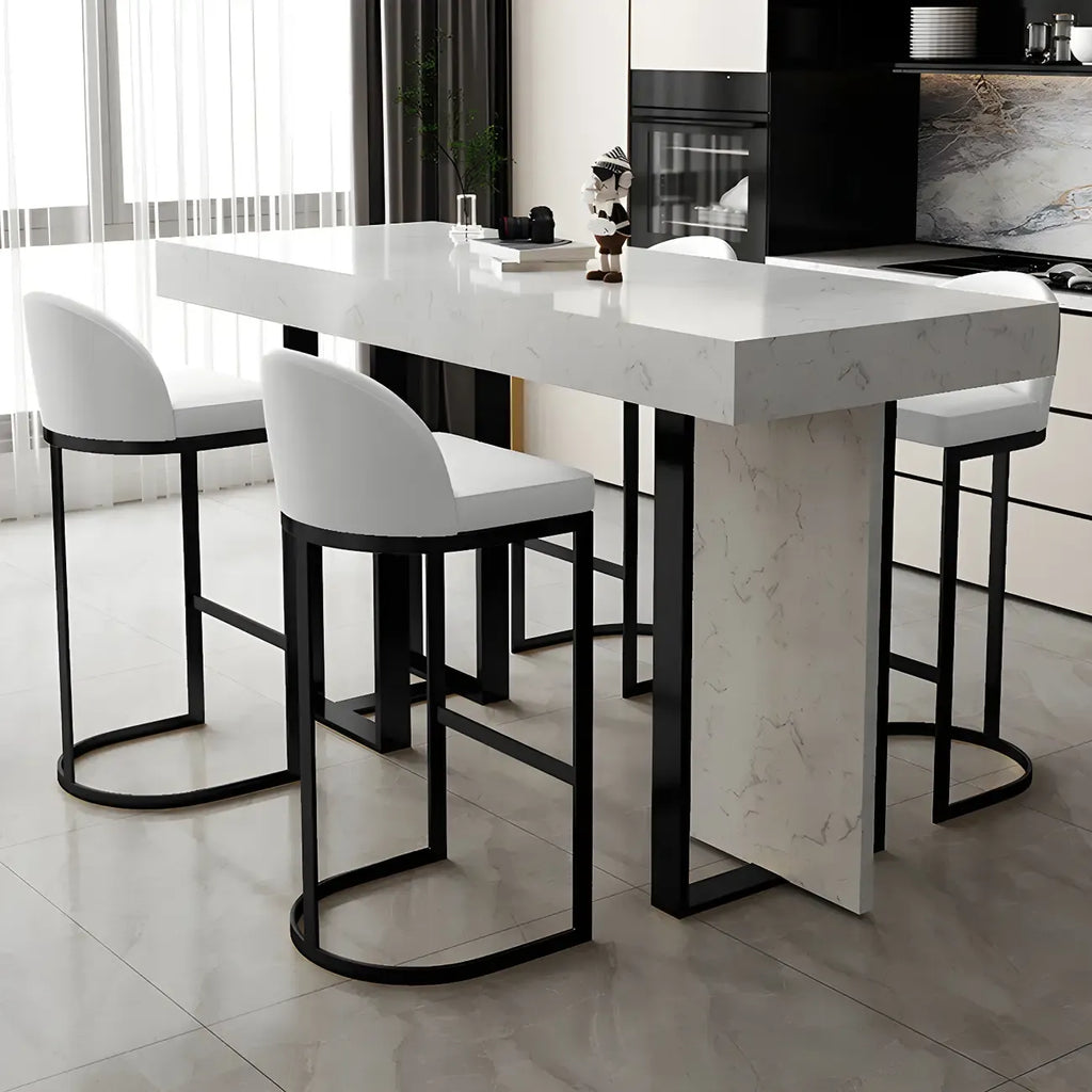 Rectangle White Marble Top Iron Base Dining Bar Table