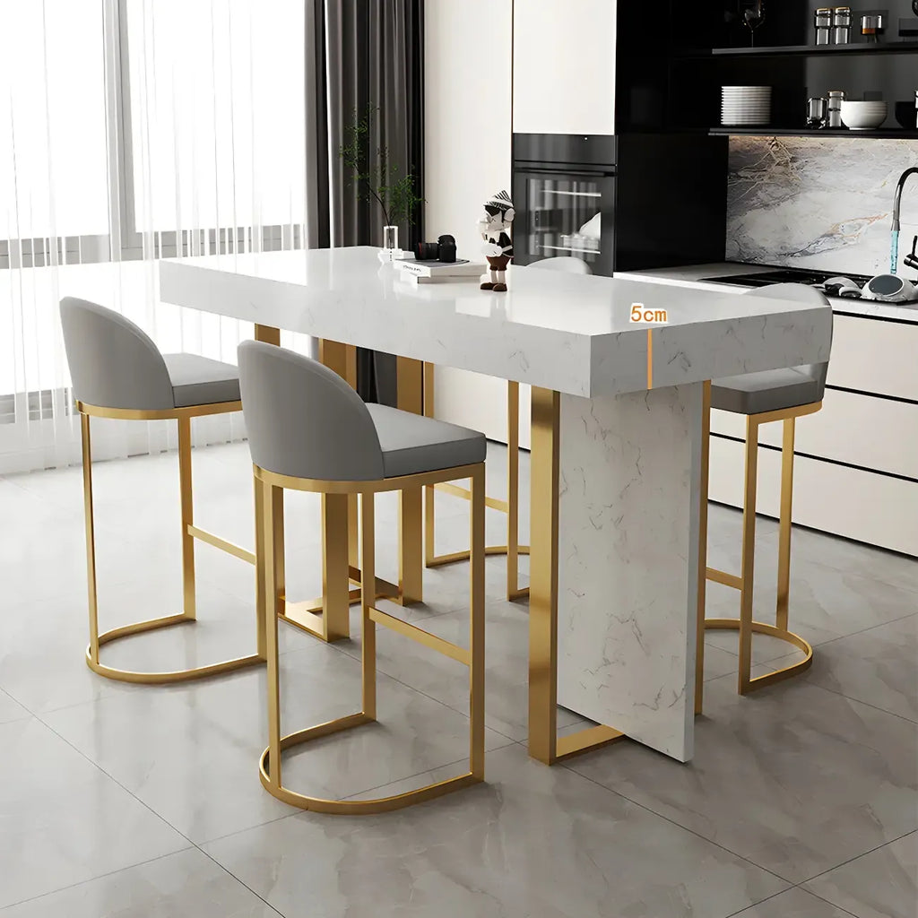 Rectangle White Marble Top Iron Base Dining Bar Table