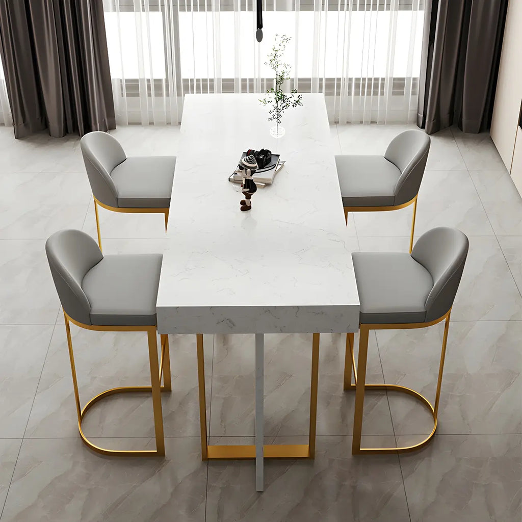 Rectangle White Marble Top Iron Base Dining Bar Table
