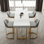 Rectangle White Marble Top Iron Base Dining Bar Table