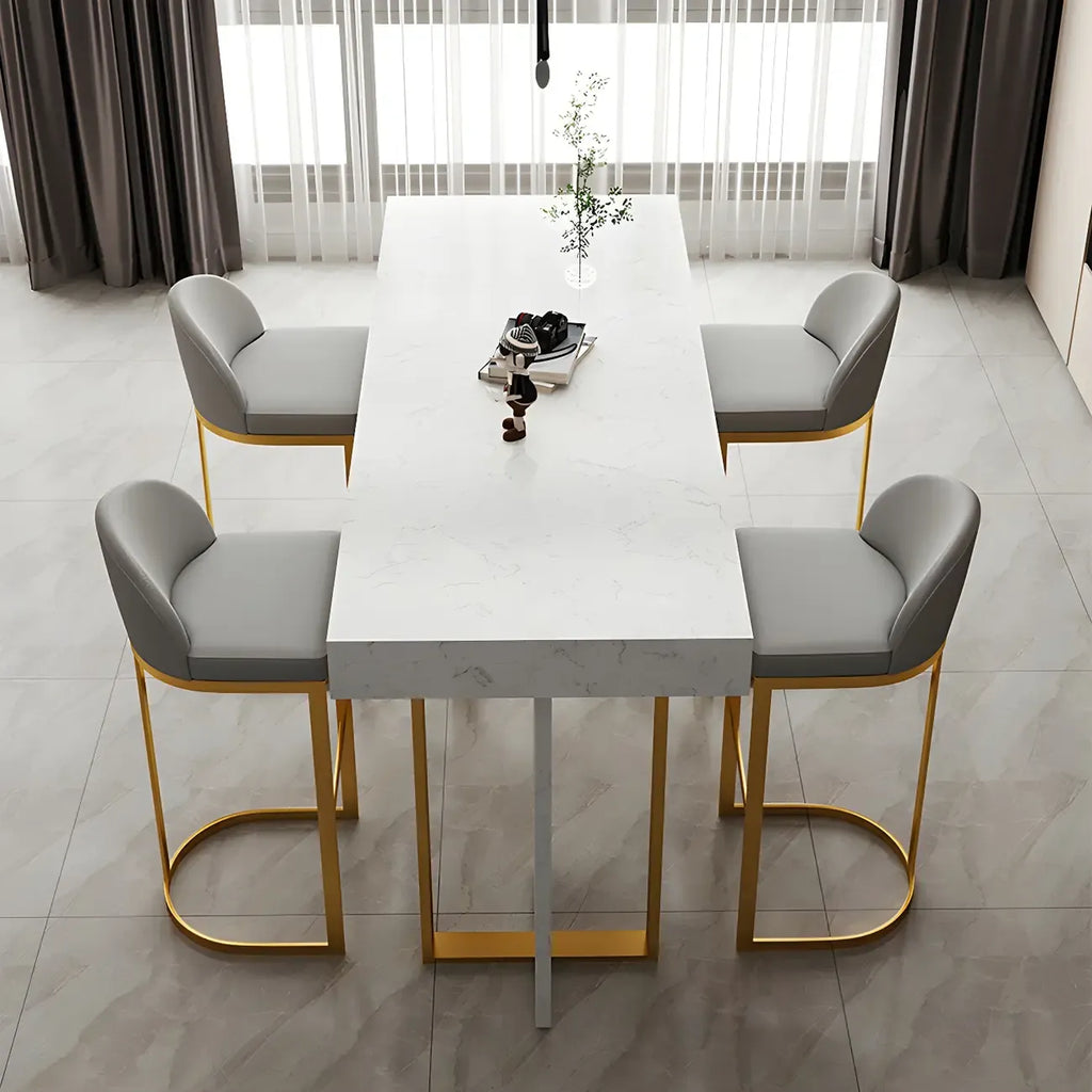 Rectangle White Marble Top Iron Base Dining Bar Table