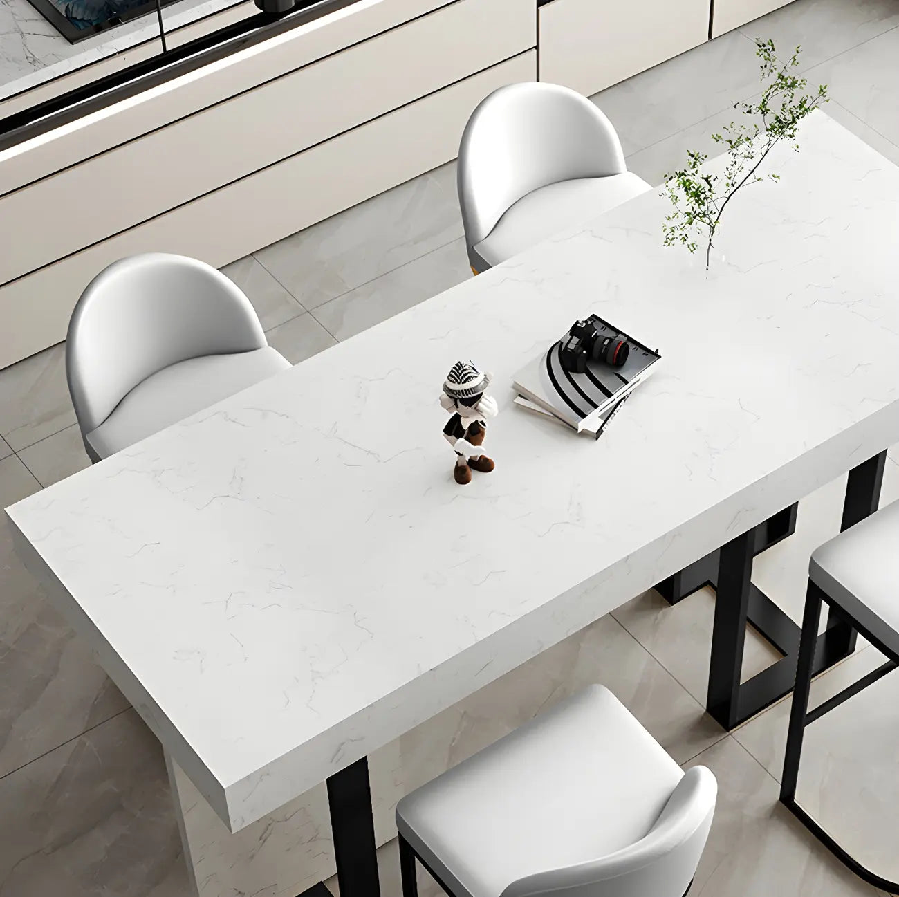 Rectangle White Marble Top Iron Base Dining Bar Table