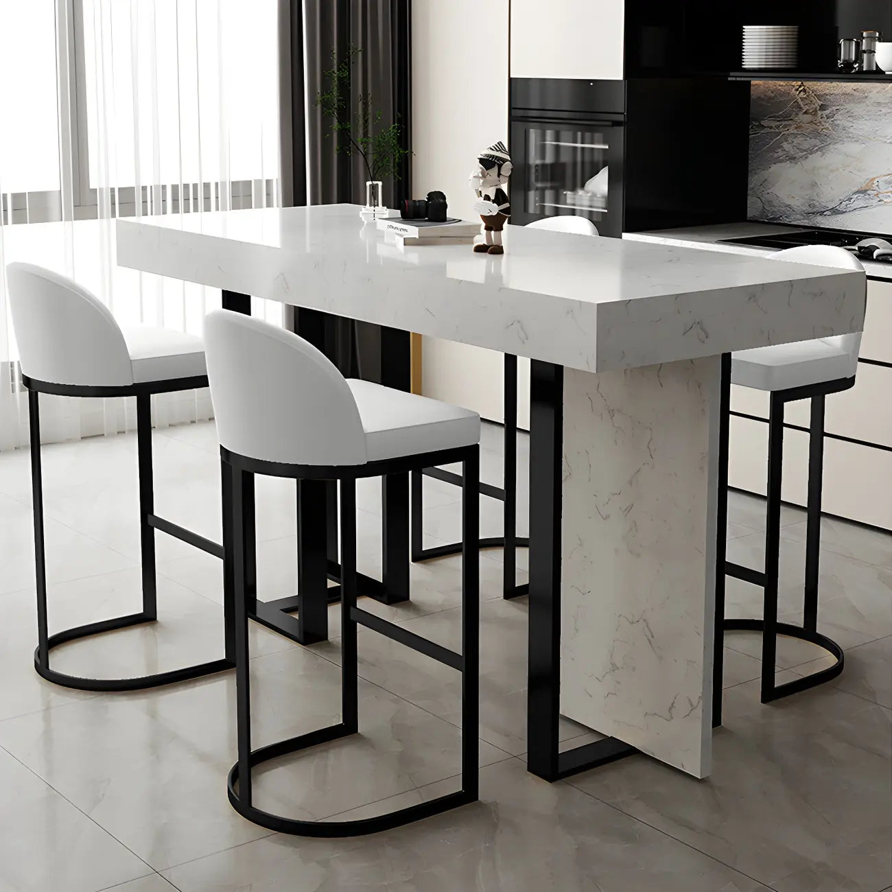 Rectangle White Marble Top Iron Base Dining Bar Table