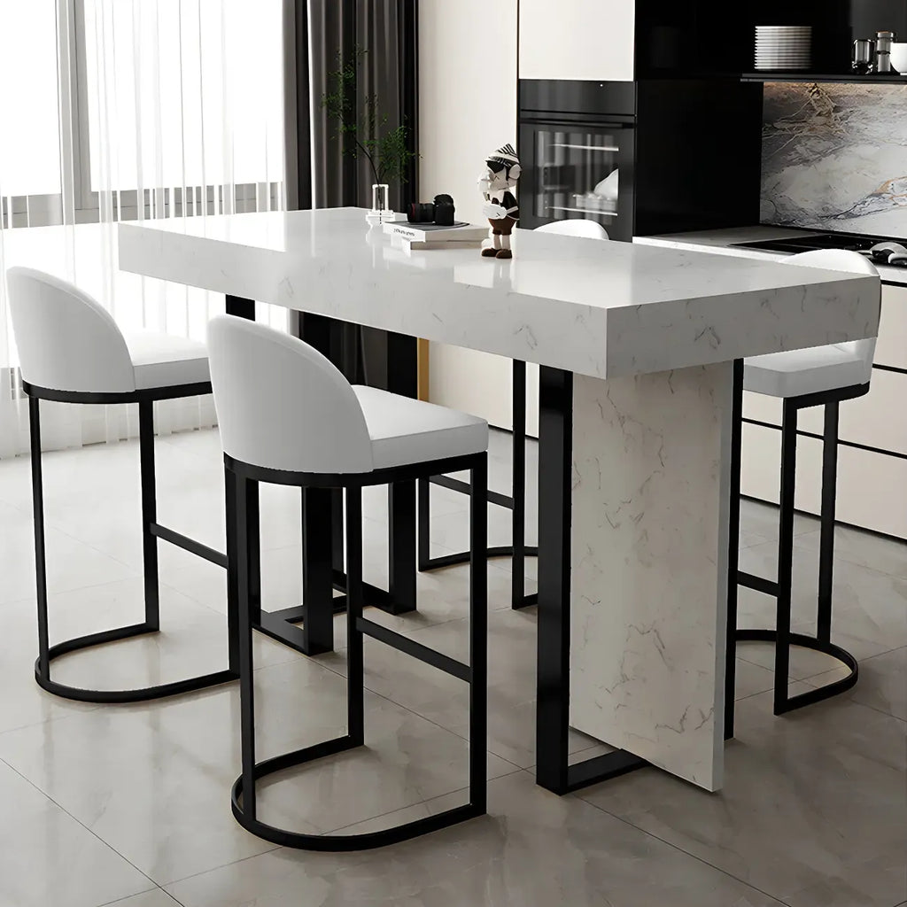 Rectangle White Marble Top Iron Base Dining Bar Table