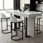 Rectangle White Marble Top Iron Base Dining Bar Table