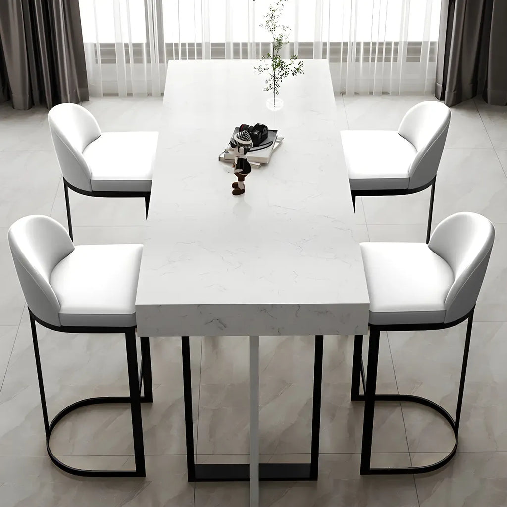Rectangle White Marble Top Iron Base Dining Bar Table