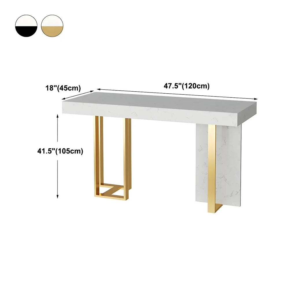 Rectangle White Marble Top Iron Base Dining Bar Table
