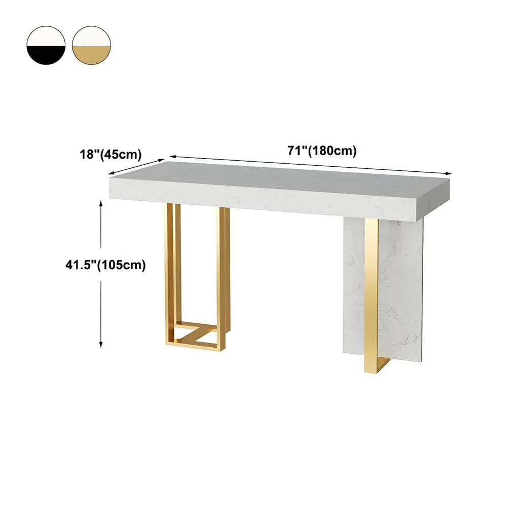 Rectangle White Marble Top Iron Base Dining Bar Table