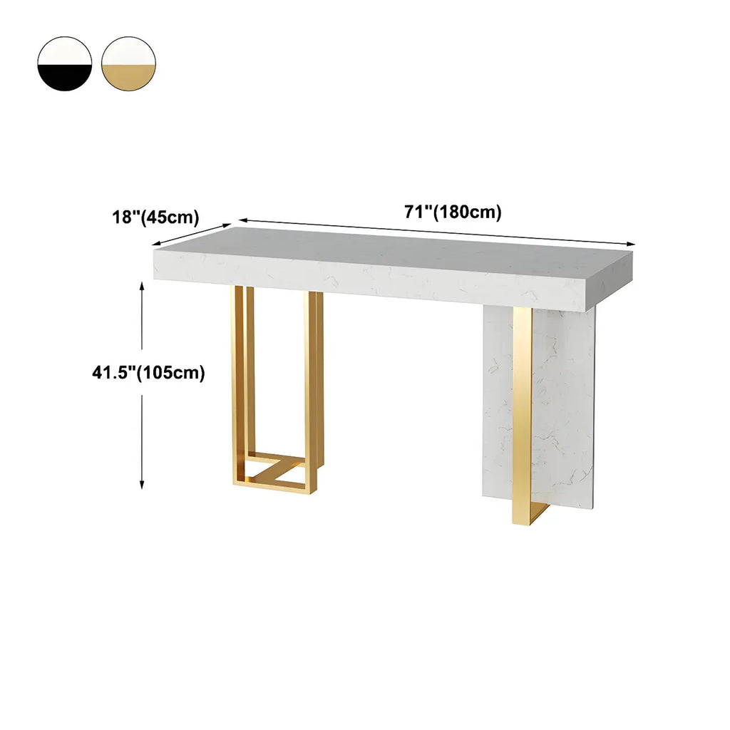 Rectangle White Marble Top Iron Base Dining Bar Table