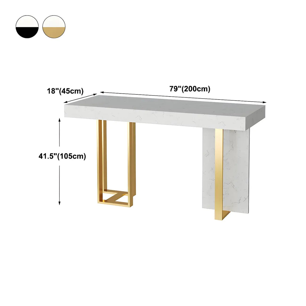 Rectangle White Marble Top Iron Base Dining Bar Table