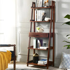 Scandinavian Wood Walnut 5-Tier Ladder Bookcase