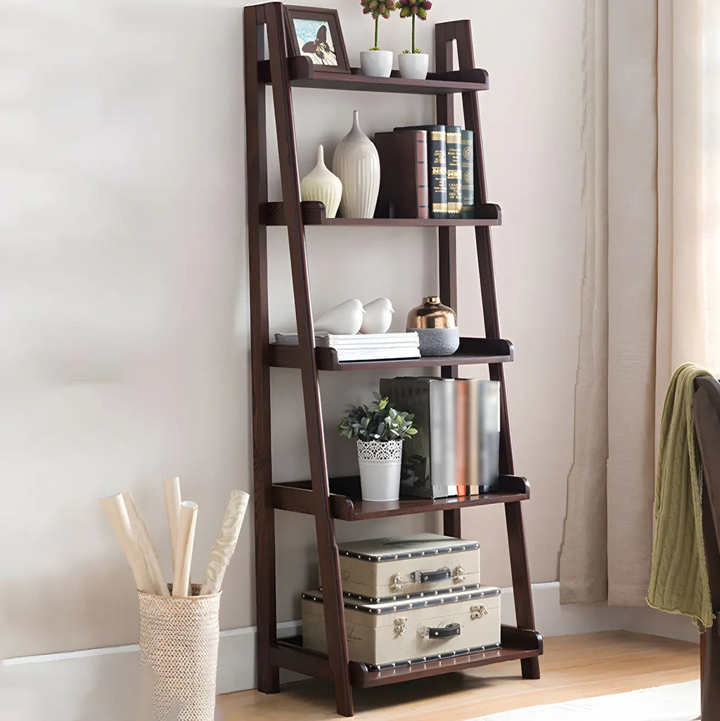 Scandinavian Wood Walnut 5-Tier Ladder Bookcase