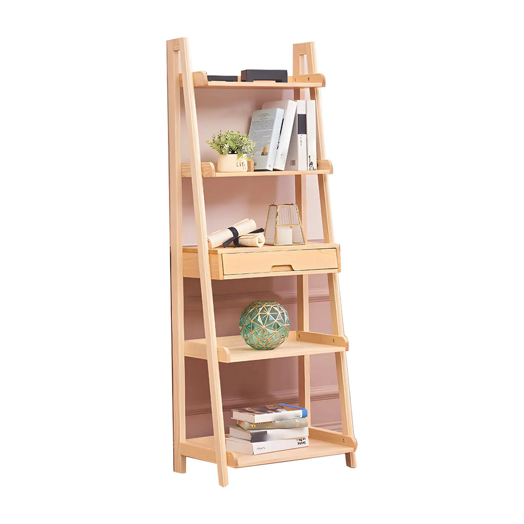Scandinavian Wood Walnut 5-Tier Ladder Bookcase