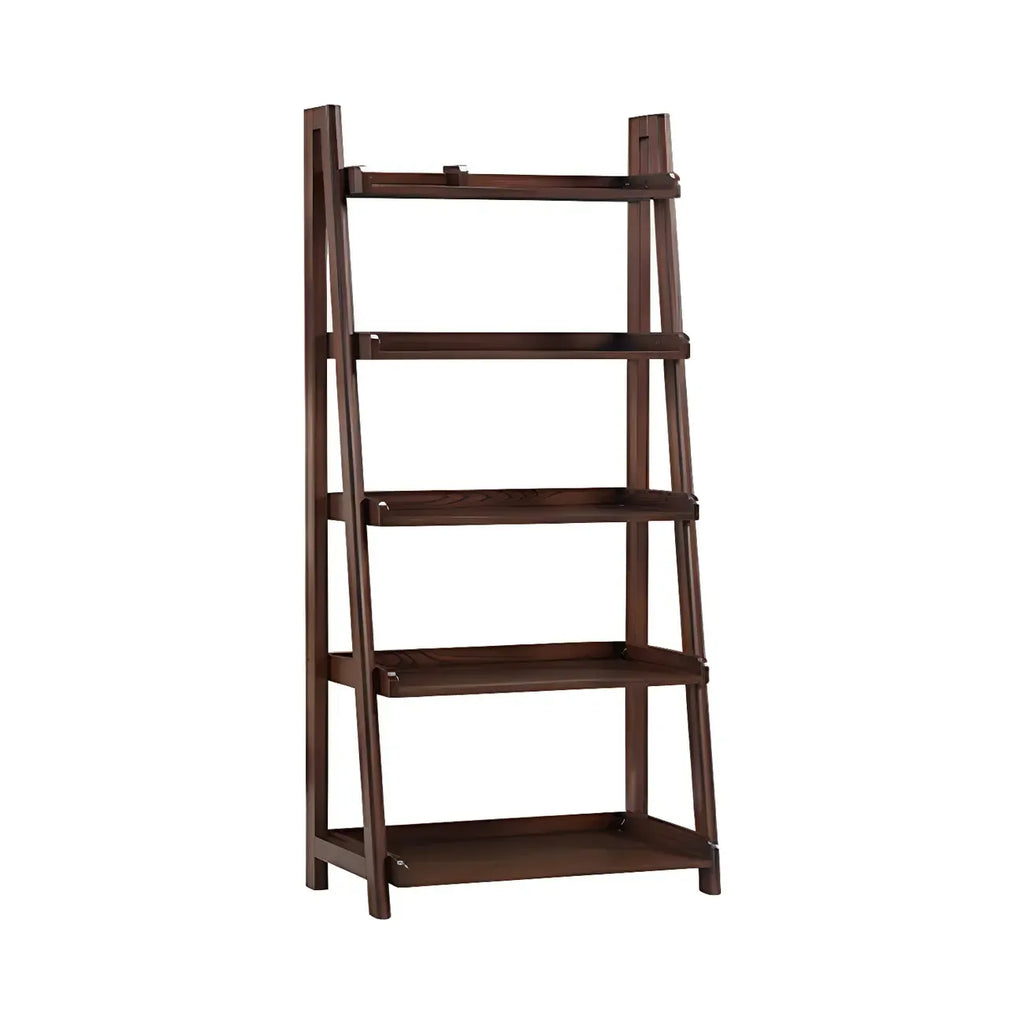 Scandinavian Wood Walnut 5-Tier Ladder Bookcase