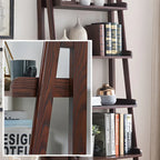 Scandinavian Wood Walnut 5-Tier Ladder Bookcase