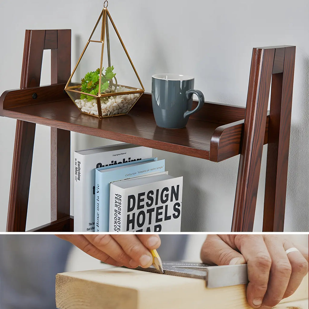 Scandinavian Wood Walnut 5-Tier Ladder Bookcase