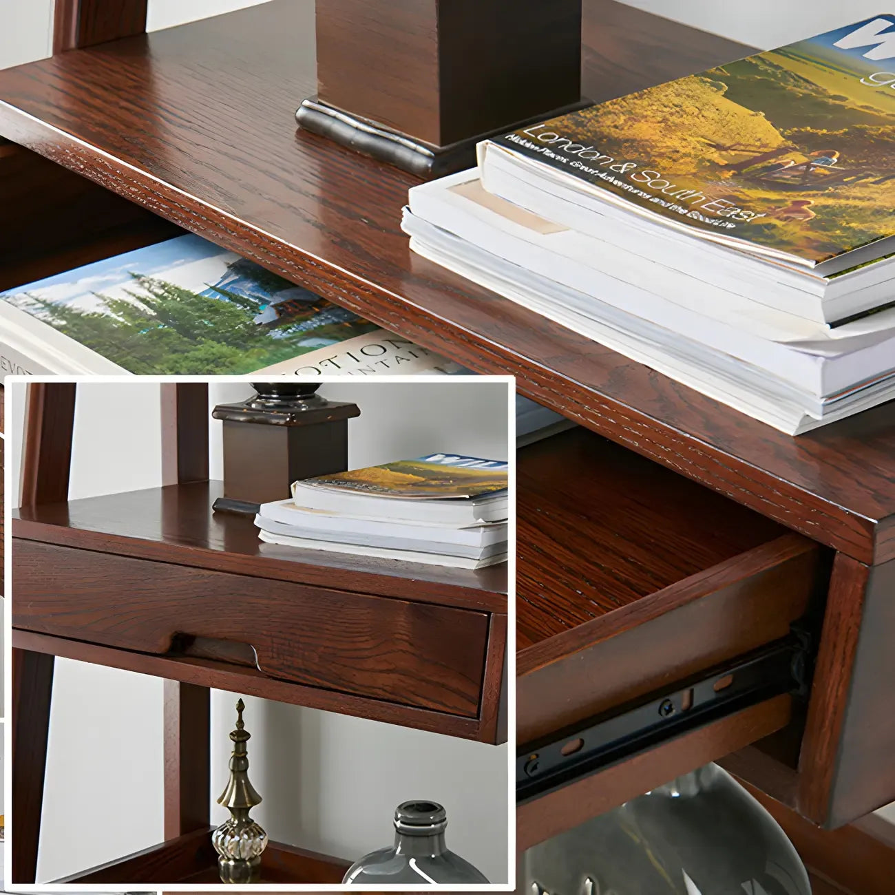 Scandinavian Wood Walnut 5-Tier Ladder Bookcase