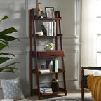 Scandinavian Wood Walnut 5-Tier Ladder Bookcase