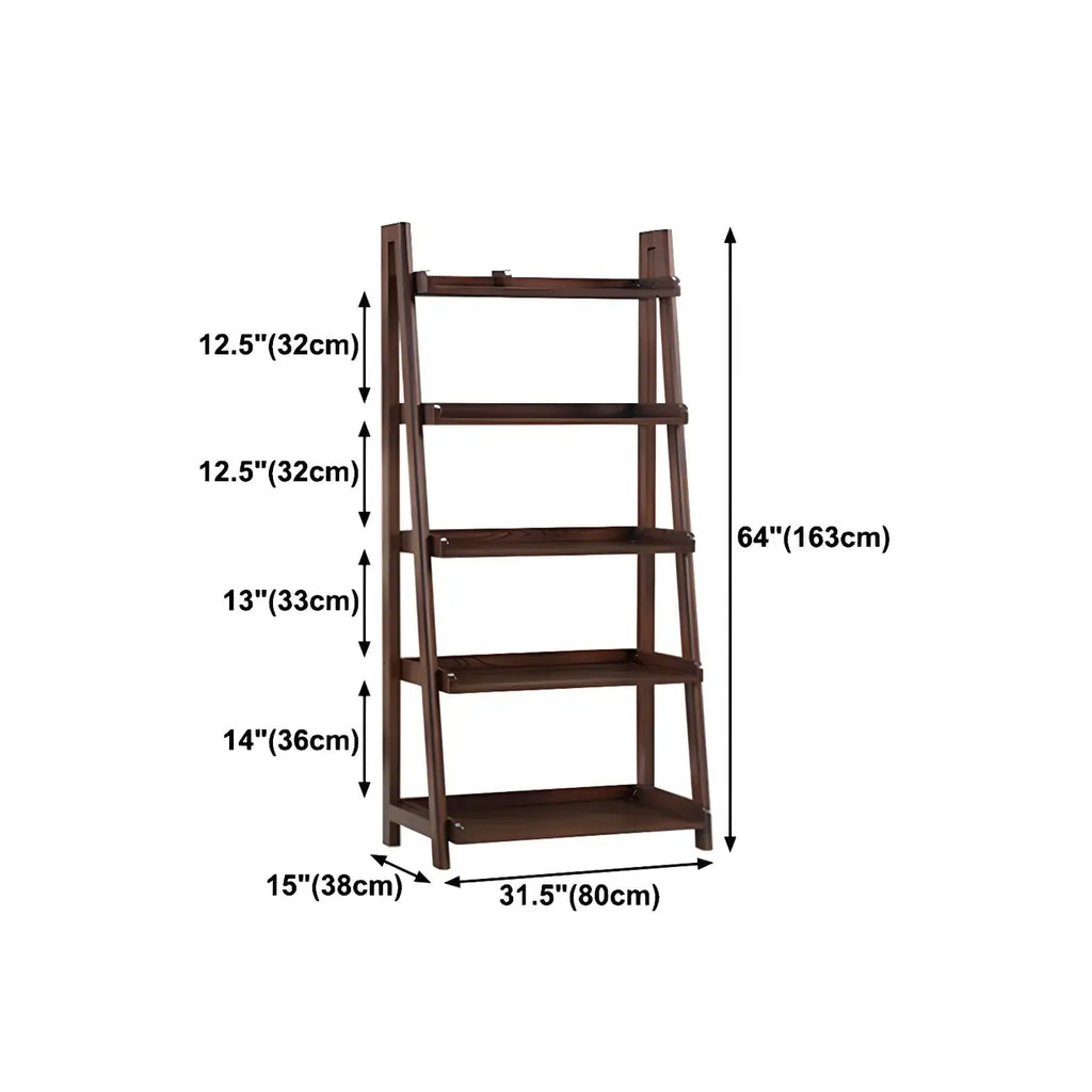 Scandinavian Wood Walnut 5-Tier Ladder Bookcase
