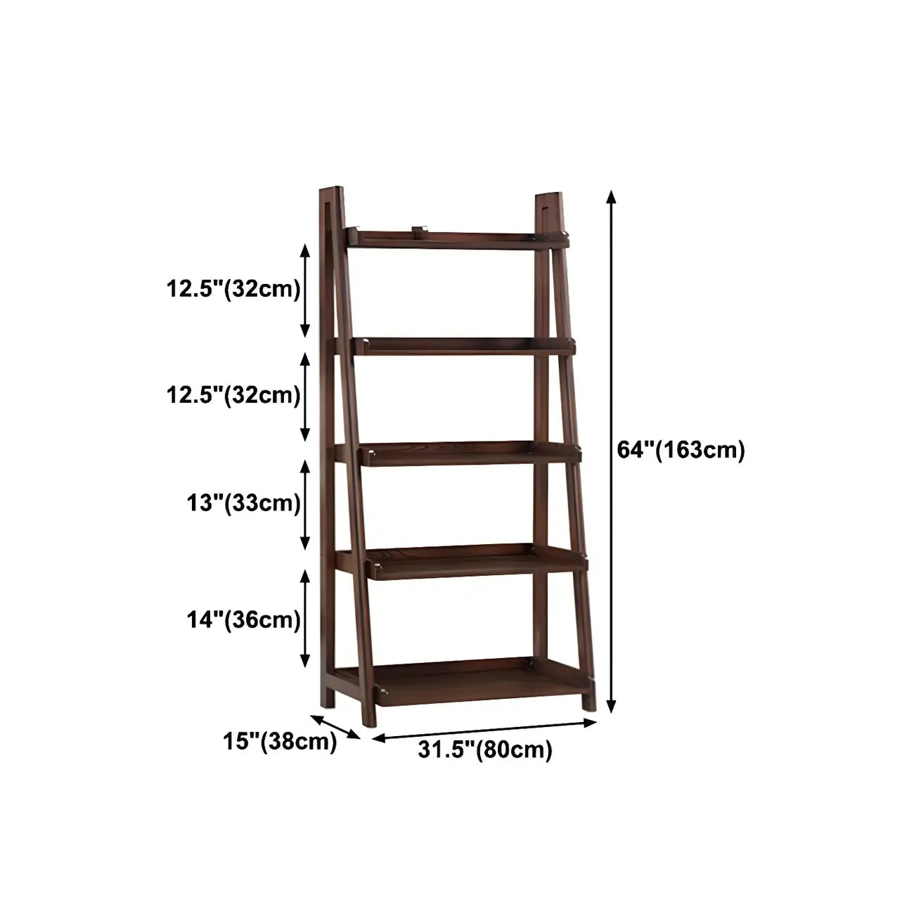 Scandinavian Wood Walnut 5-Tier Ladder Bookcase