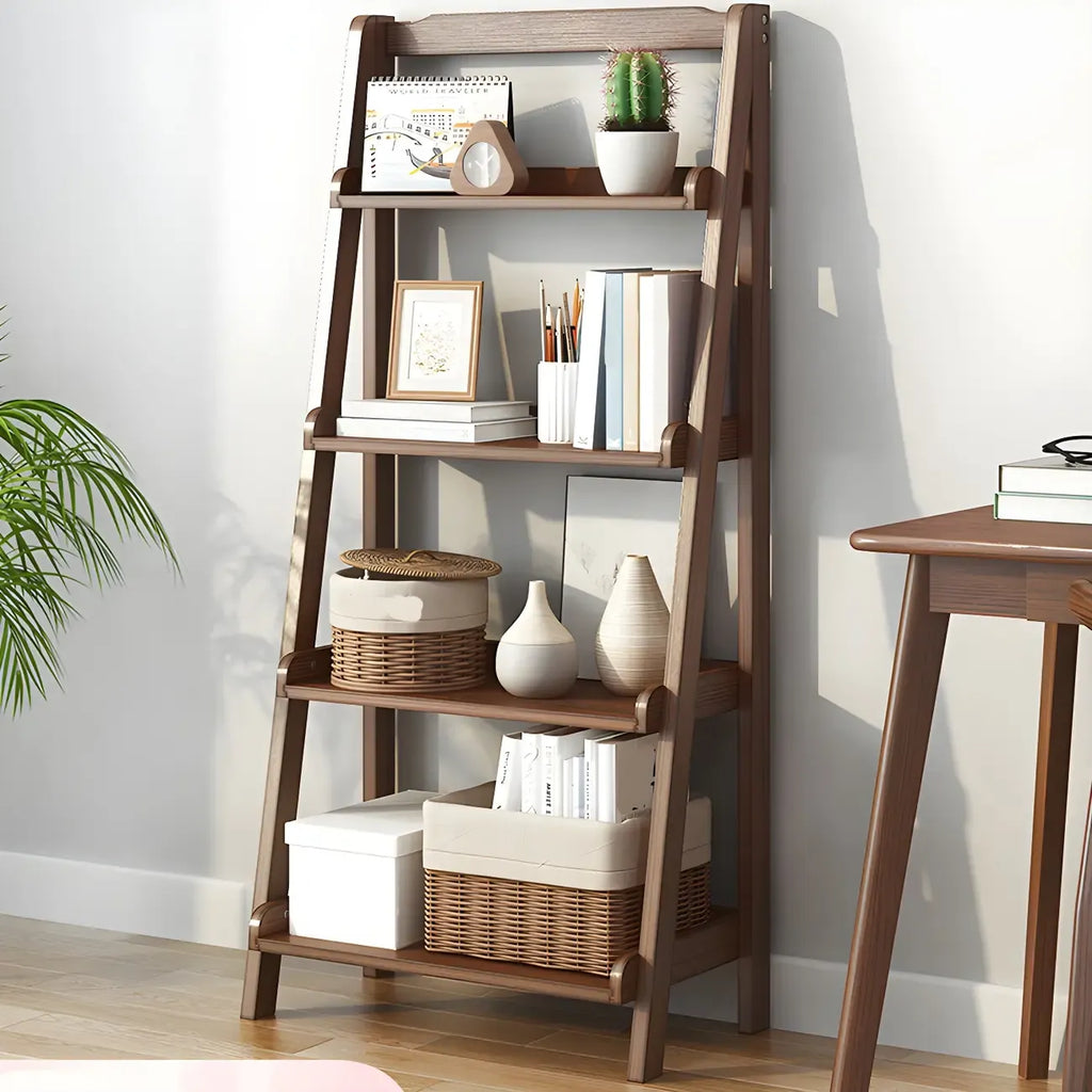 Minimalist Wooden Ladder Storage Bookcase in Walnut