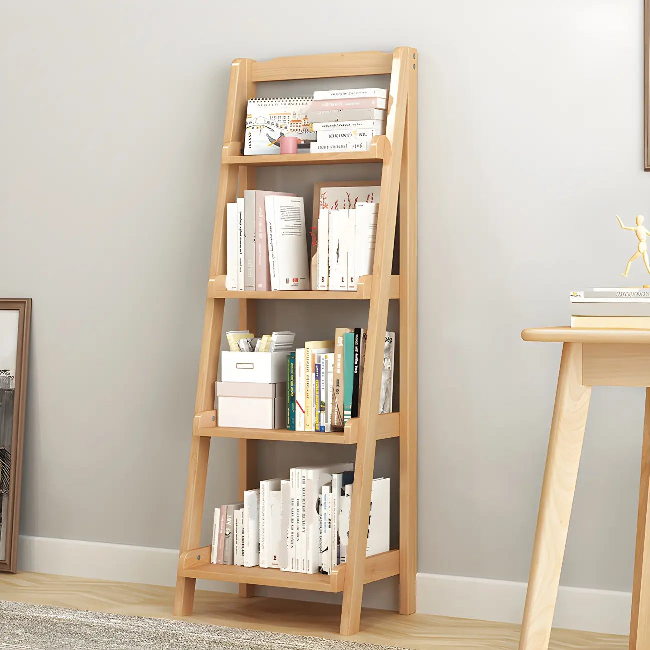 Minimalist Wooden Ladder Storage Bookcase in Walnut