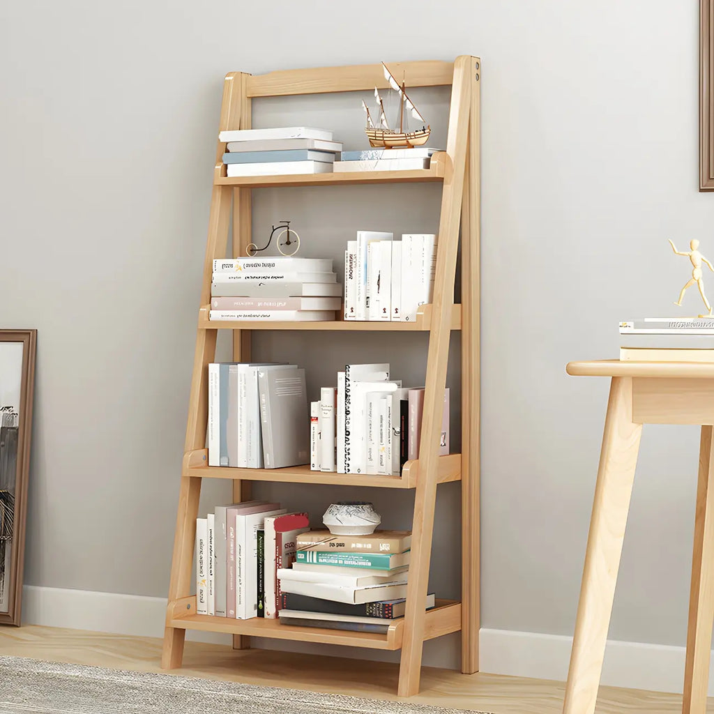 Minimalist Wooden Ladder Storage Bookcase in Walnut