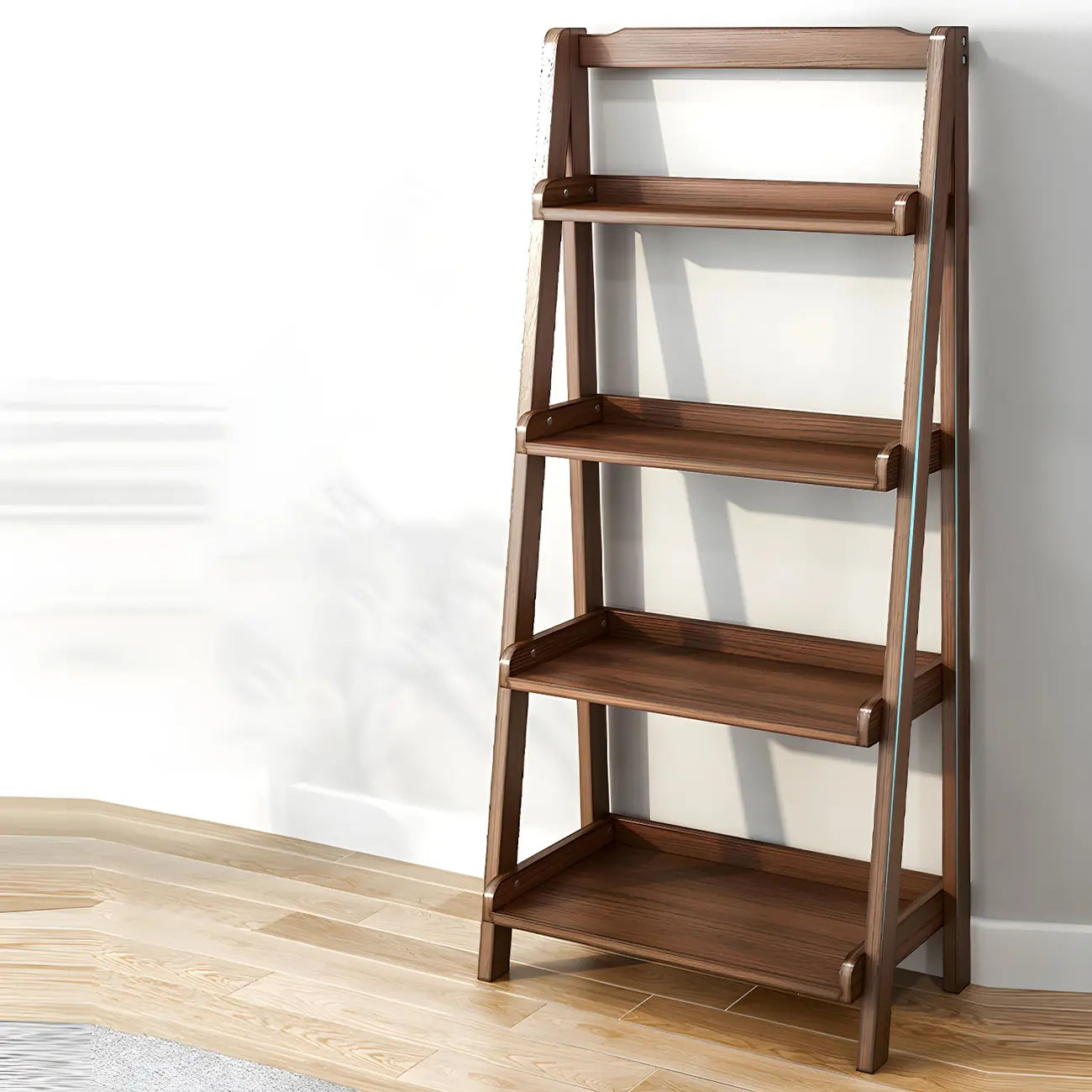 Minimalist Wooden Ladder Storage Bookcase in Walnut