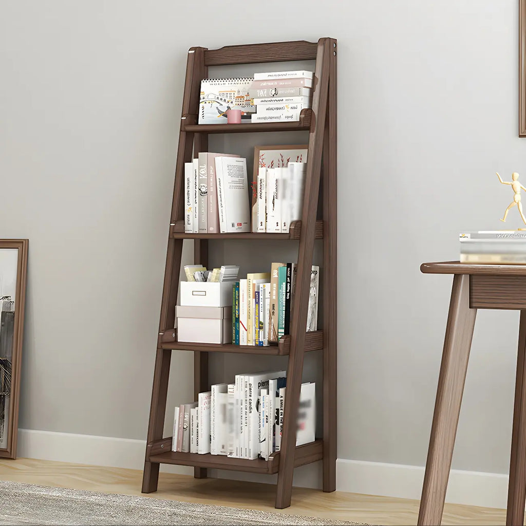 Minimalist Wooden Ladder Storage Bookcase in Walnut