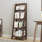 Minimalist Wooden Ladder Storage Bookcase in Walnut