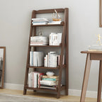 Minimalist Wooden Ladder Storage Bookcase in Walnut