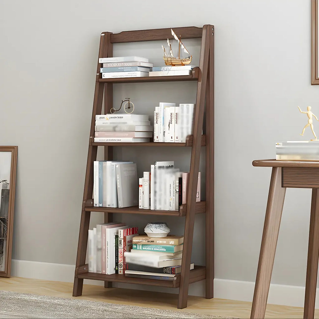 Minimalist Wooden Ladder Storage Bookcase in Walnut