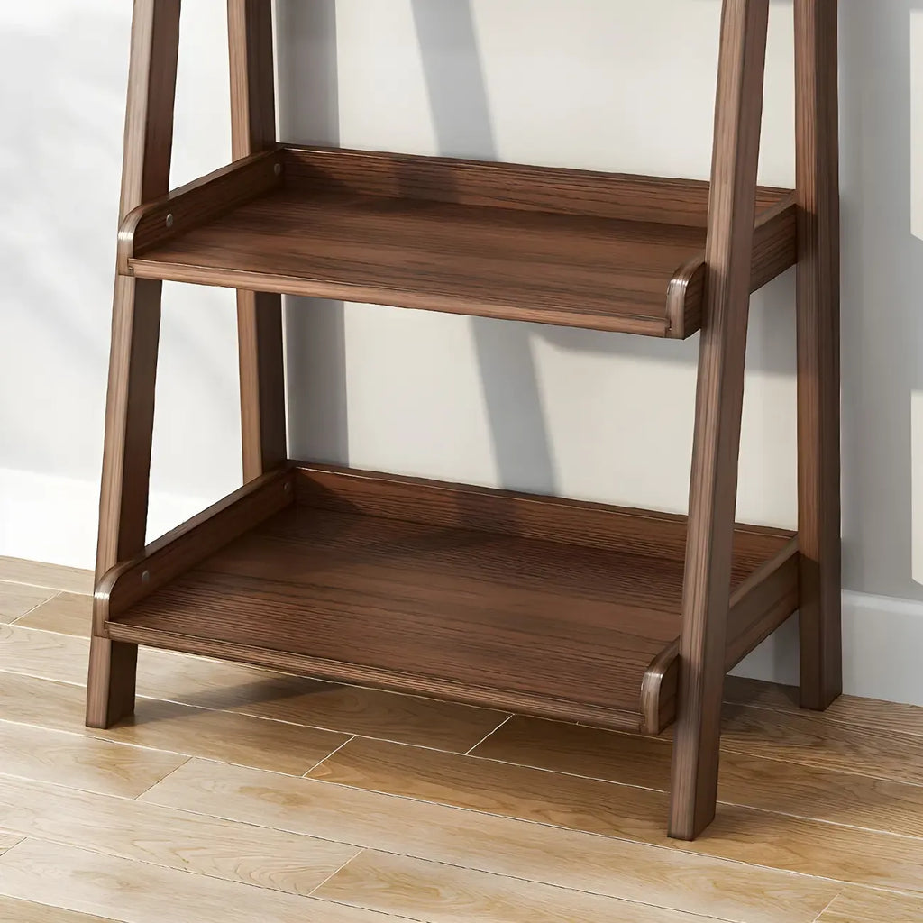 Minimalist Wooden Ladder Storage Bookcase in Walnut