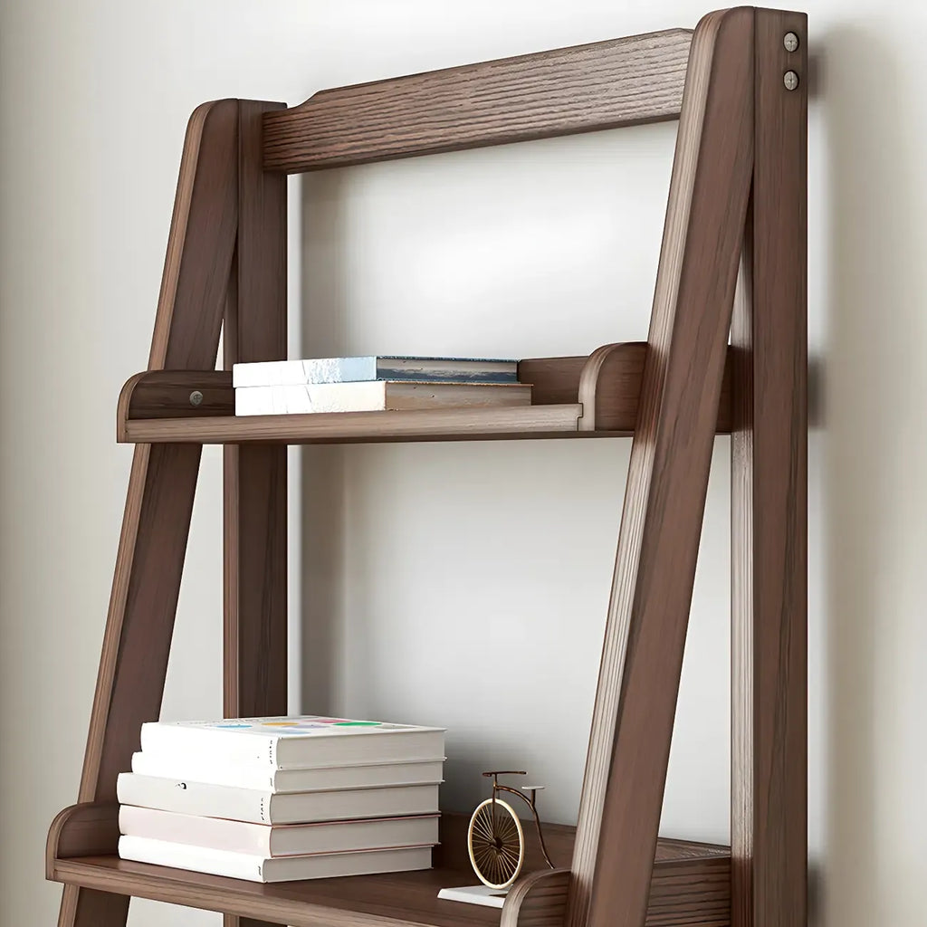 Minimalist Wooden Ladder Storage Bookcase in Walnut