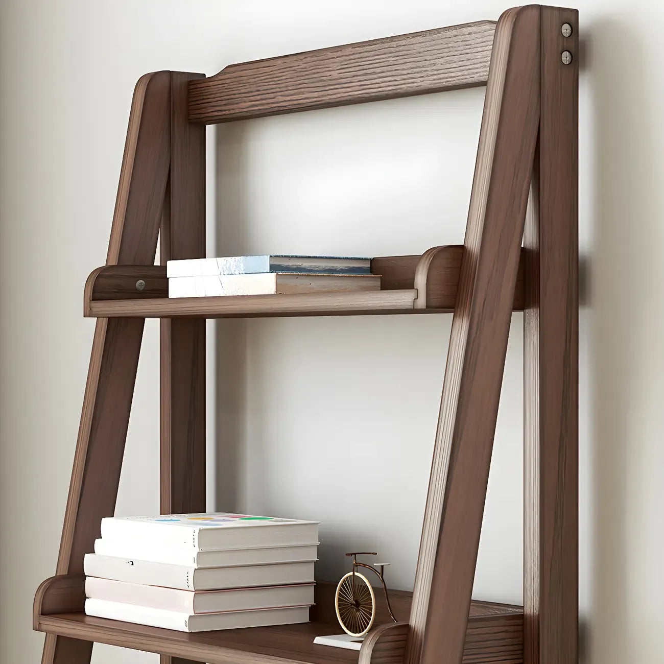 Minimalist Wooden Ladder Storage Bookcase in Walnut