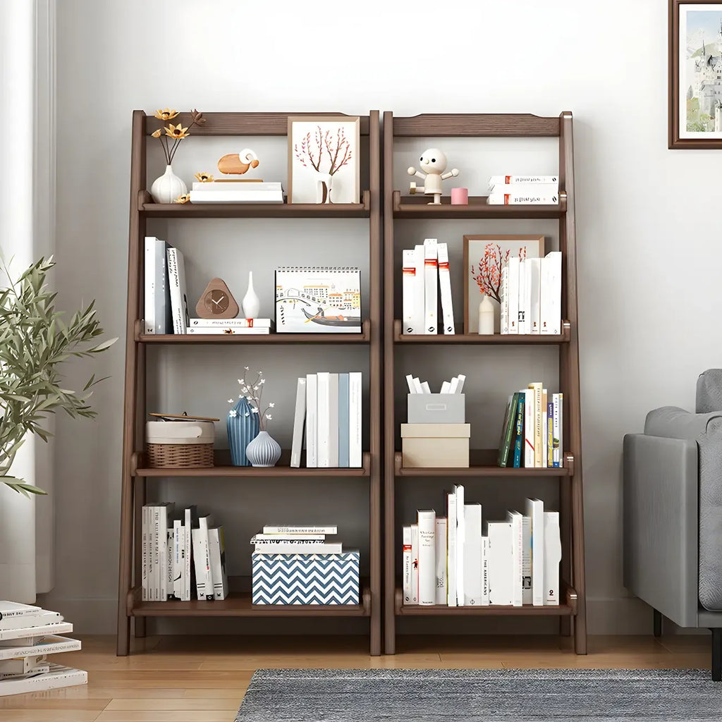 Minimalist Wooden Ladder Storage Bookcase in Walnut