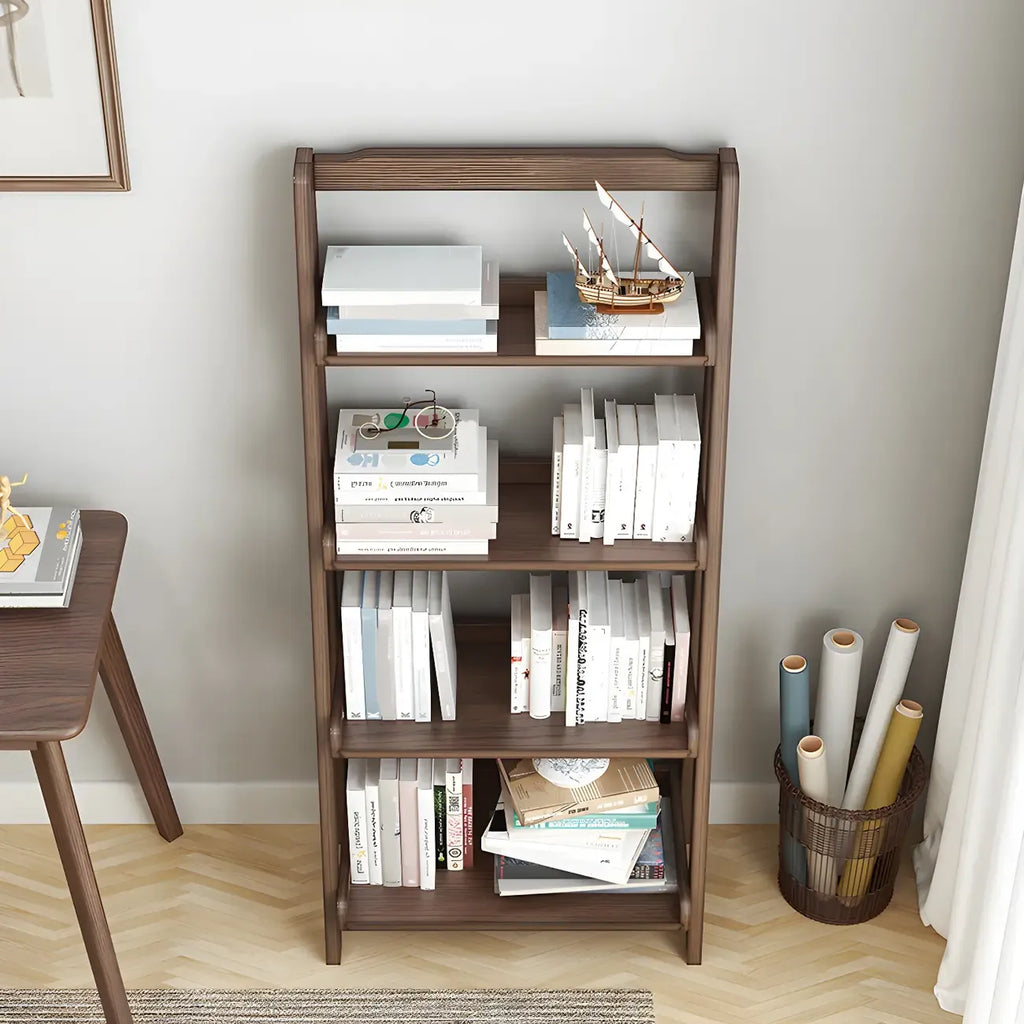 Minimalist Wooden Ladder Storage Bookcase in Walnut