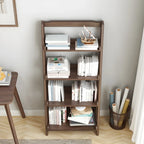 Minimalist Wooden Ladder Storage Bookcase in Walnut