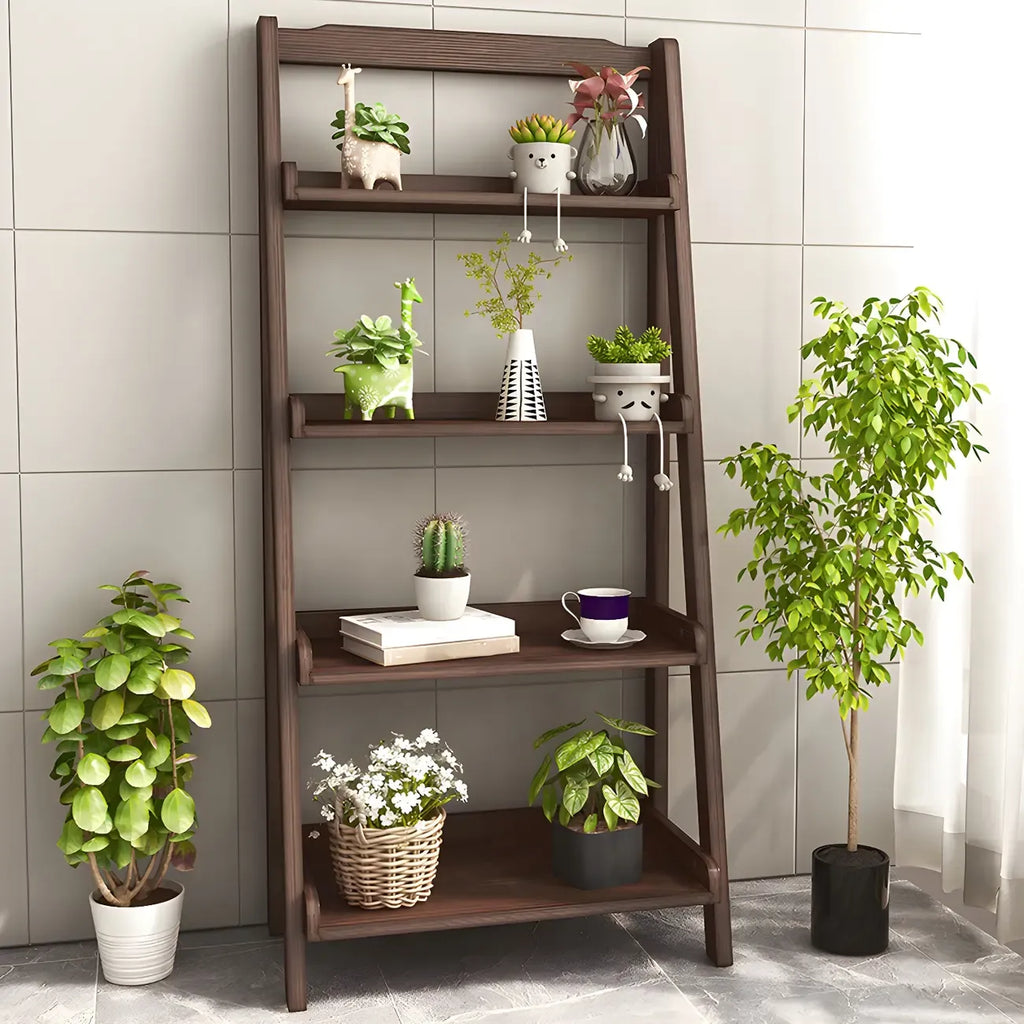 Minimalist Wooden Ladder Storage Bookcase in Walnut