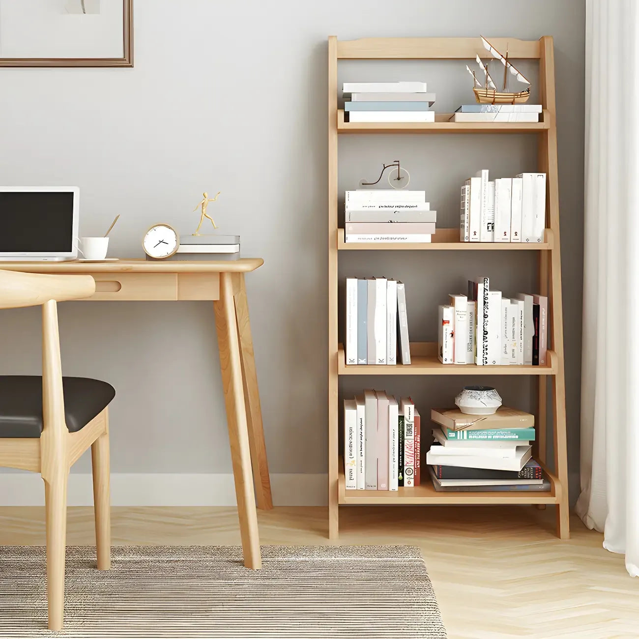 Minimalist Wooden Ladder Storage Bookcase in Walnut