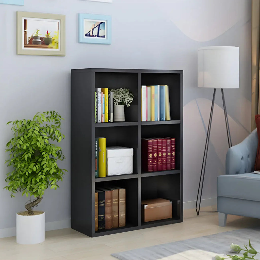 Scandinavian 3-Tier Black Cube Wood Bookcase