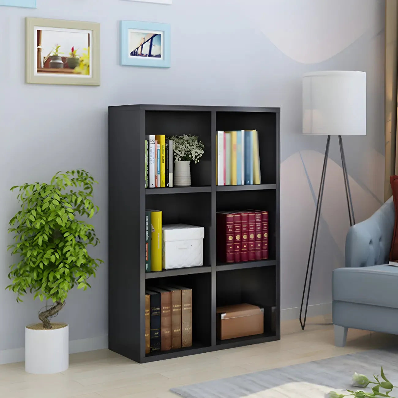 Scandinavian 3-Tier Black Cube Wood Bookcase