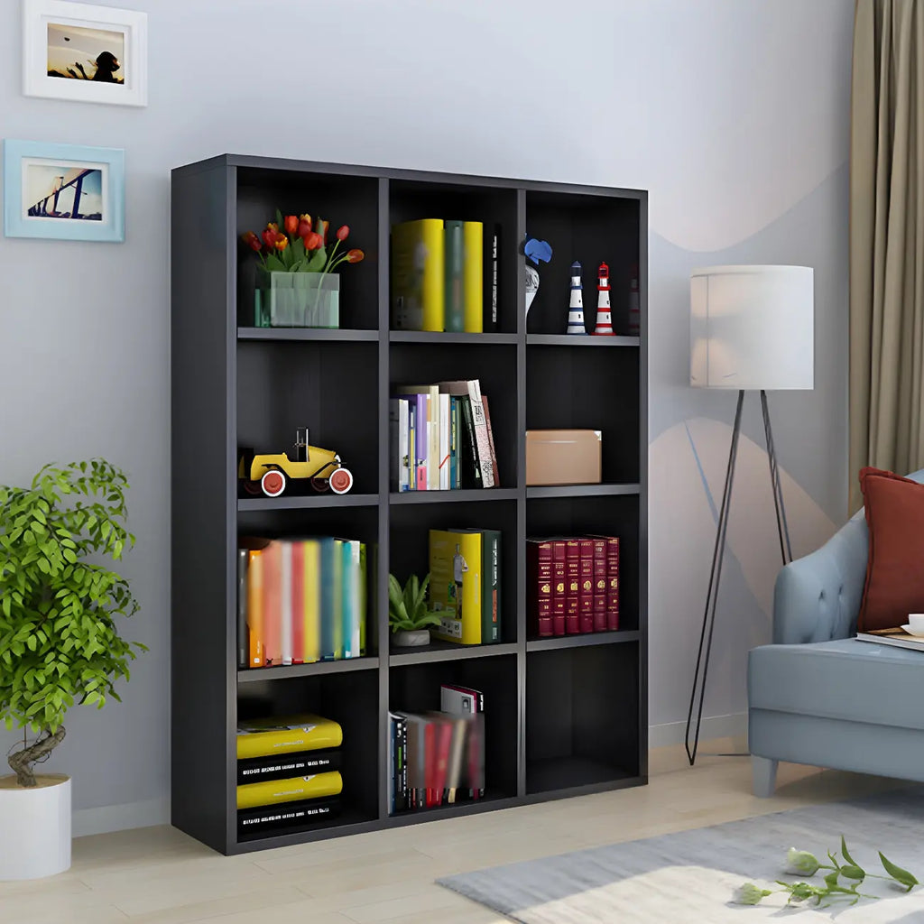 Scandinavian 3-Tier Black Cube Wood Bookcase
