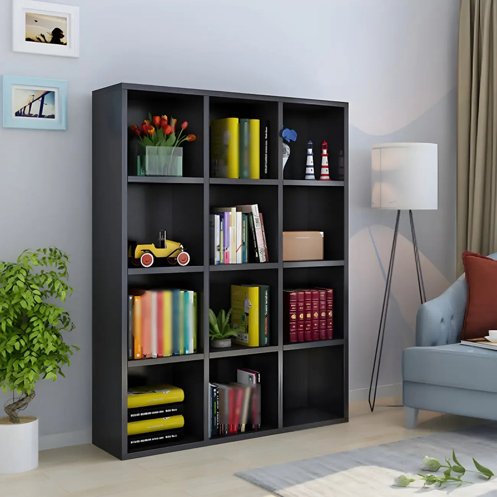Scandinavian 3-Tier Black Cube Wood Bookcase